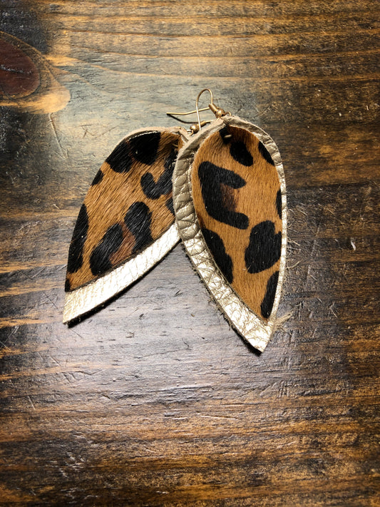 Leopard Leather Leaf Earrings