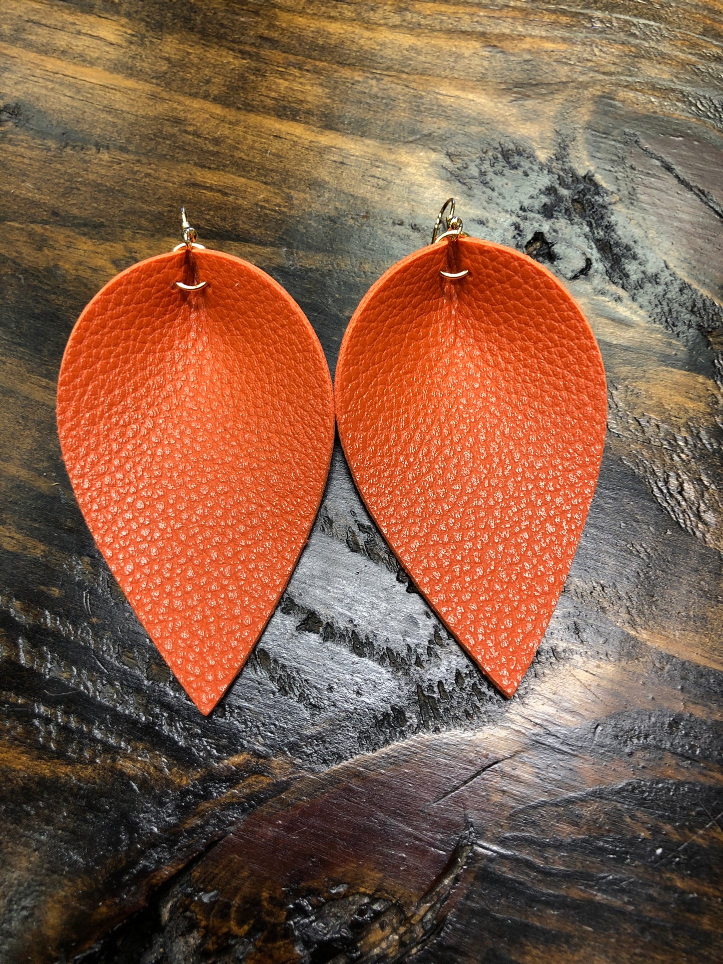 Solid Orange Leather Teardrop Earrings