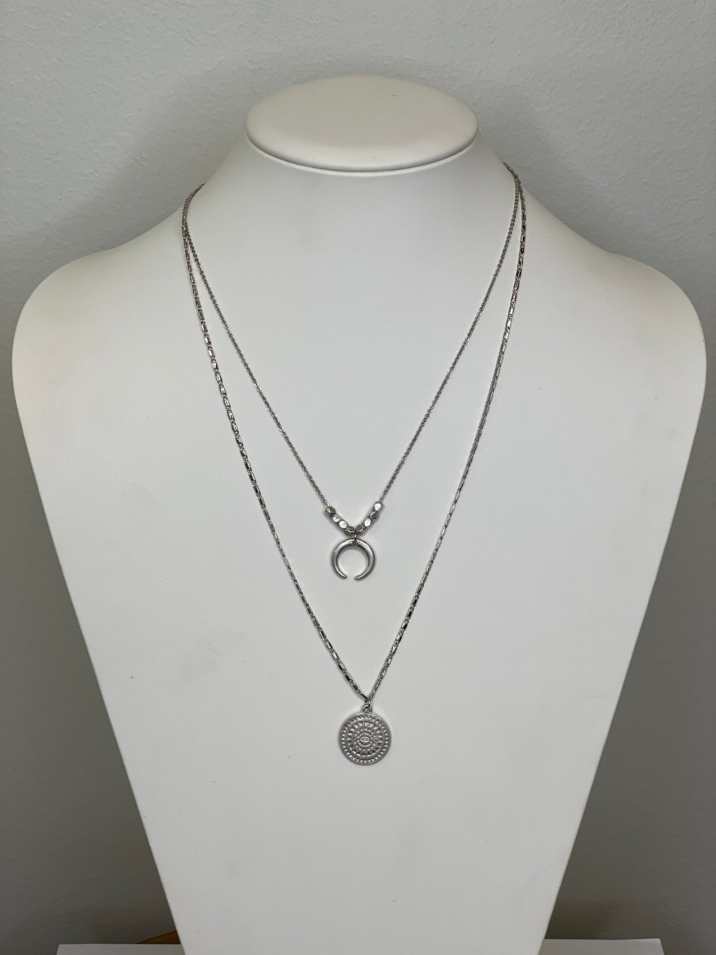 Crescent and Disc Layered Necklace