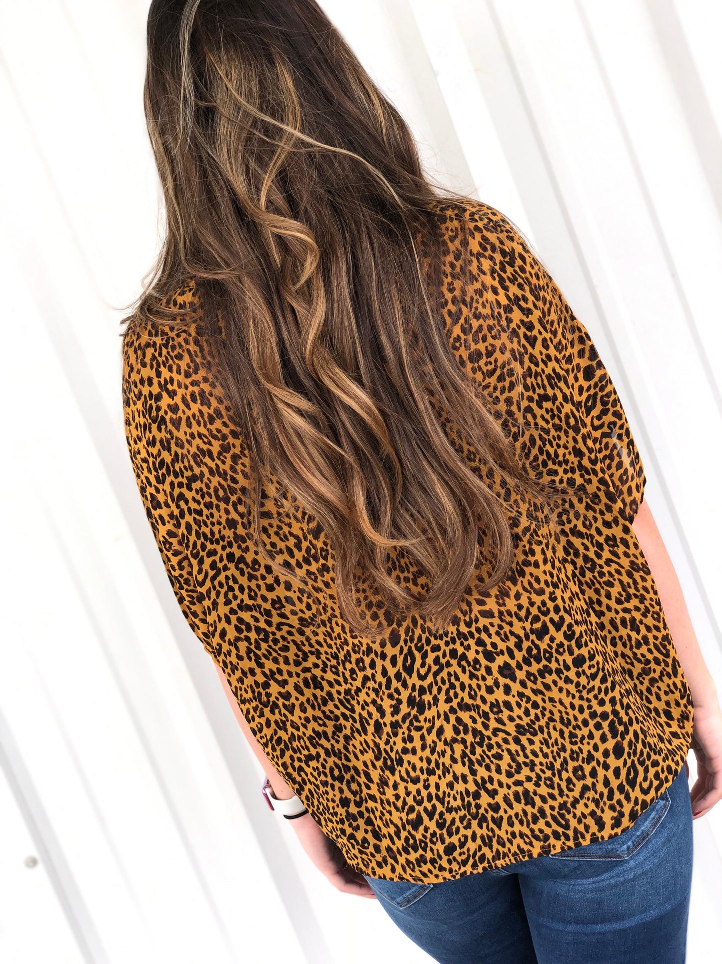 Short Sleeve Leopard Print Dolman Top