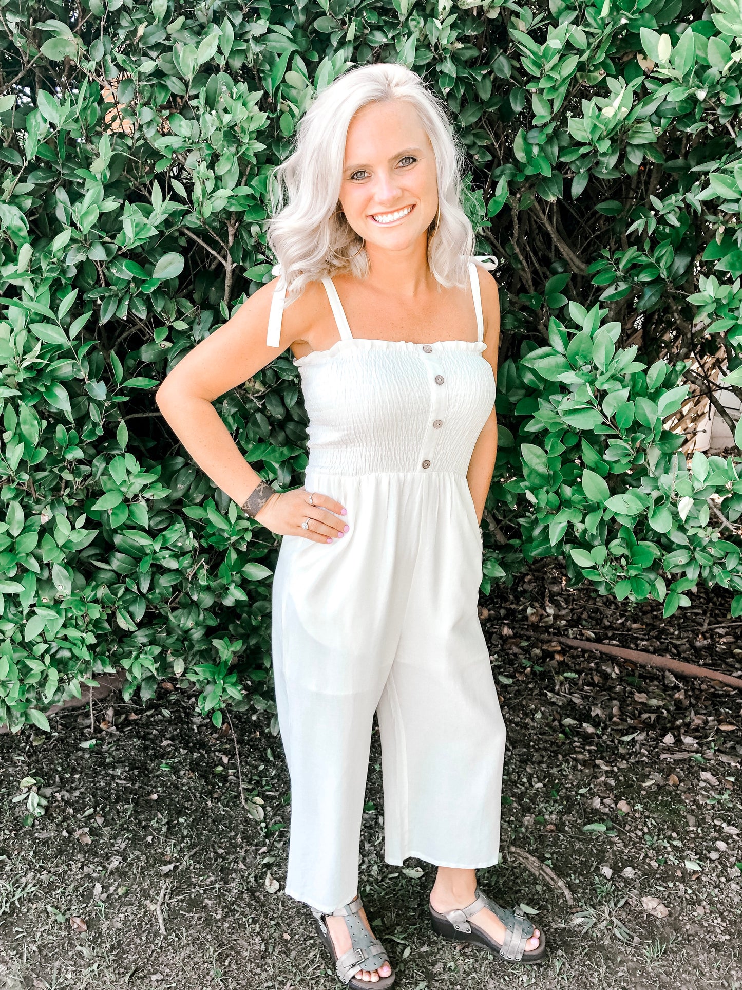 Smocked Solid Jumpsuit